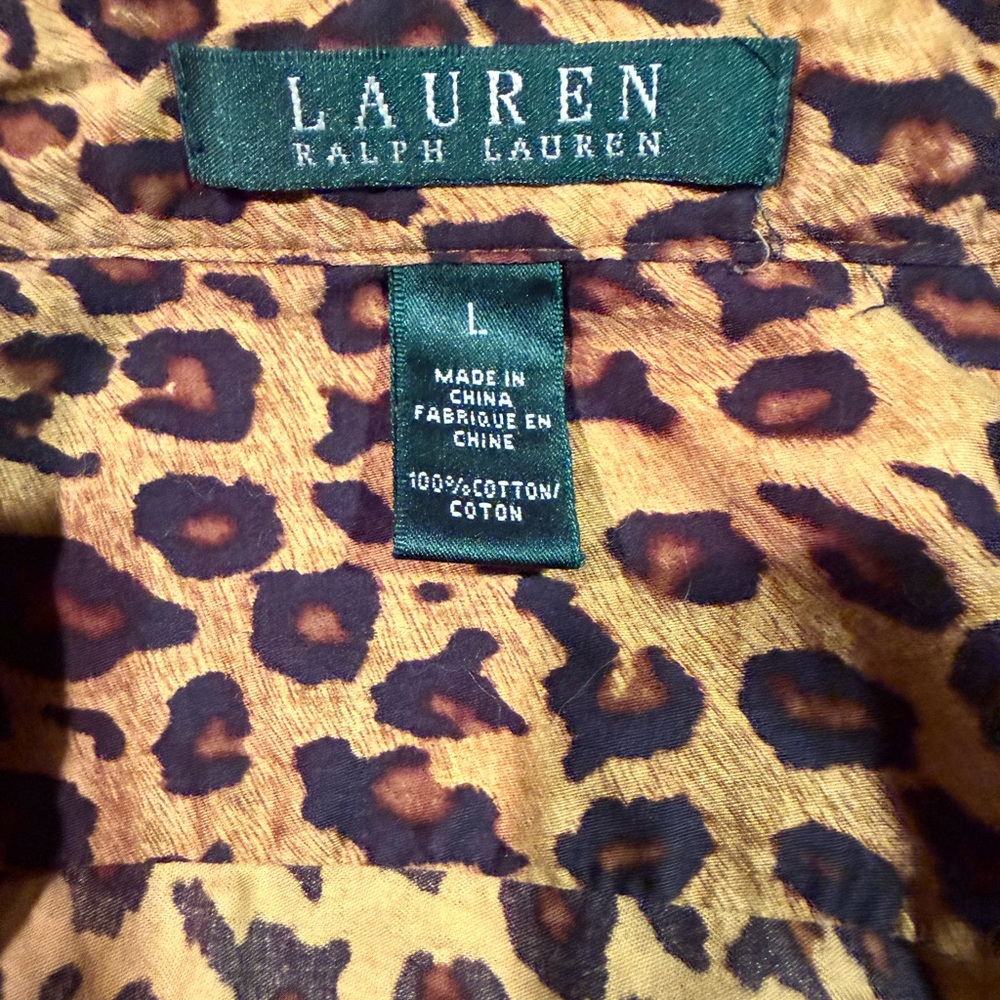 Ralph Lauren Leopard Print Puff Sleeve Button-Down Top in Brown and Black - Picture 4 of 6